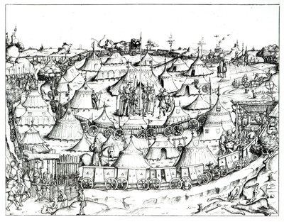 Middeleeuws militair kampement, uit een boek, pub. 1887 door August Ottmar von Essenwein